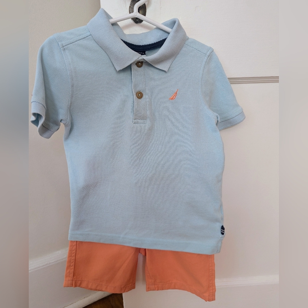 Nautica baby blue/orange polo & short set